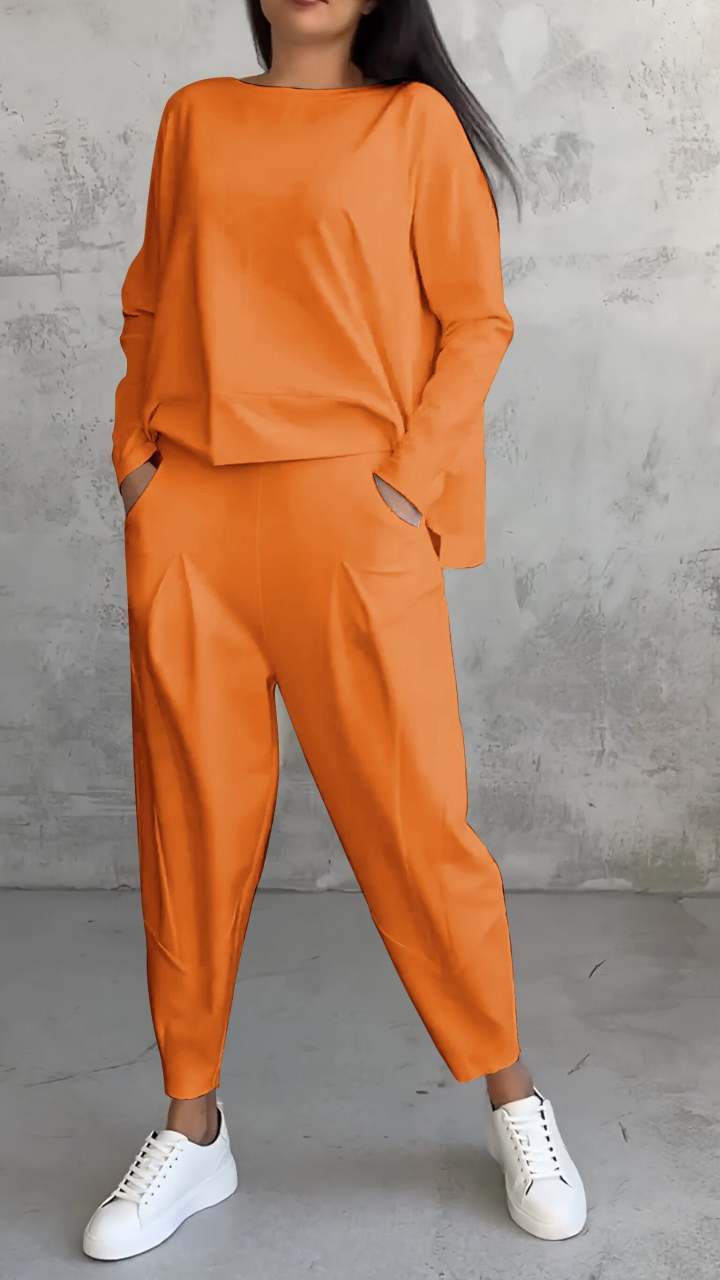 Sarah Express Women's Long Sleeve Round Neck Top and Harem Pants Two-Piece Casual Set