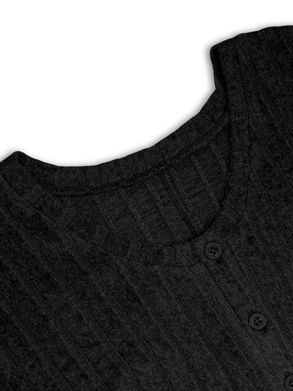 Sarah Express Women's Ribbed Knit V-Neck Maxi Dress - Button Front Long Dress