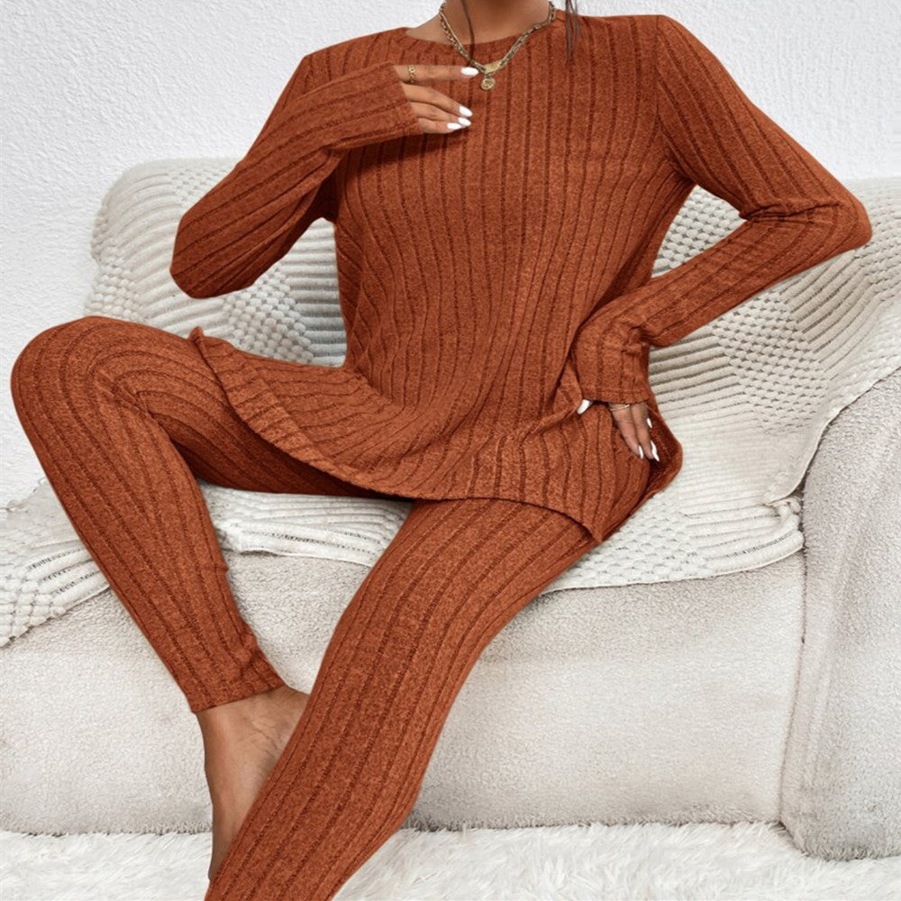 Sarah Express Women's Casual Cotton Two-Piece Matching Set Long Sleeve Top & Trousers