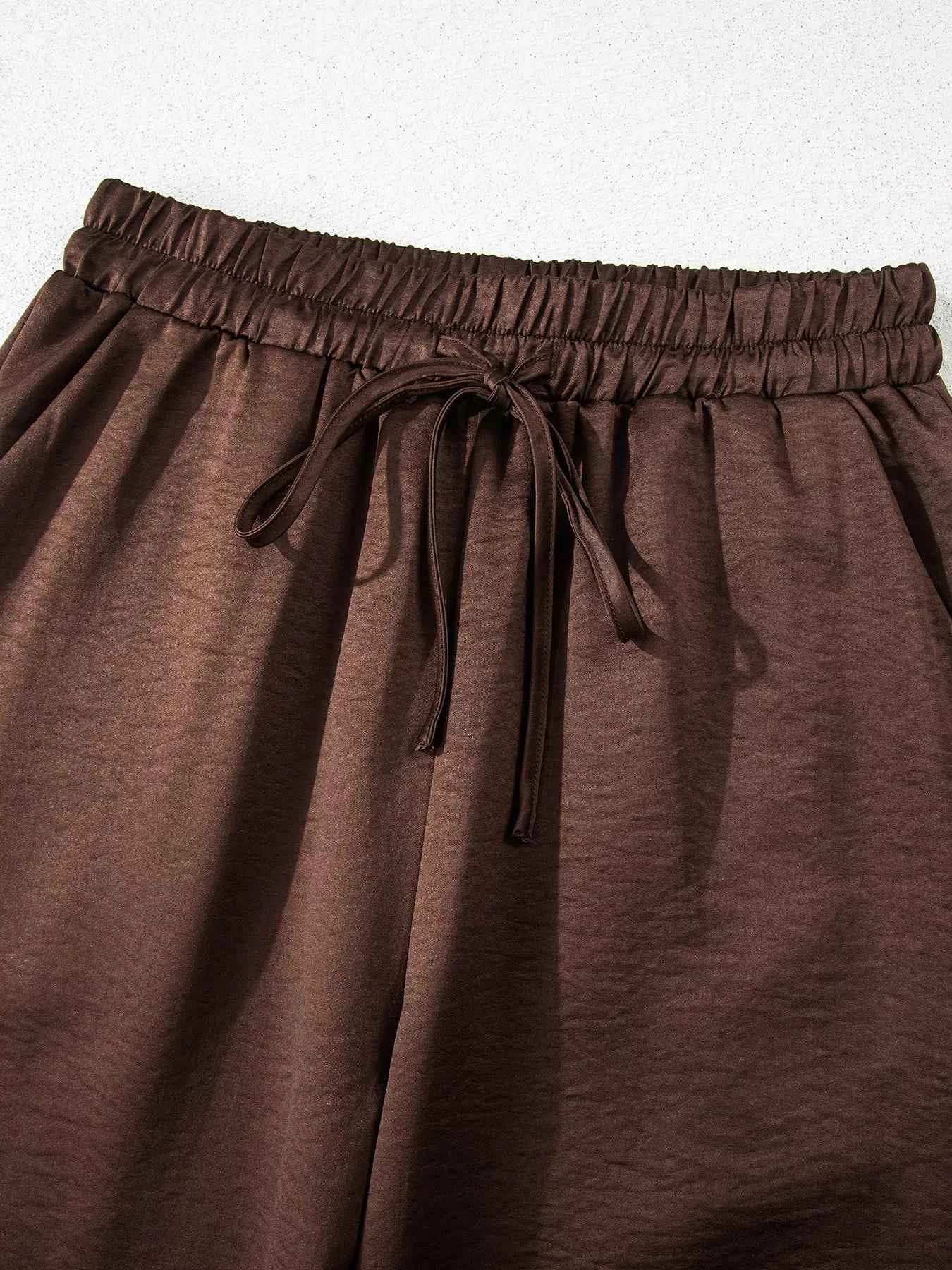 Sarah Express Women's Braided V-Neck Long Sleeve Top and Drawstring High Waist Pants Set