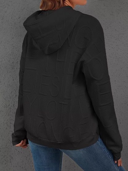 Sarah Express Women's Textured Embossed Long Sleeve Hoodie Plus Size