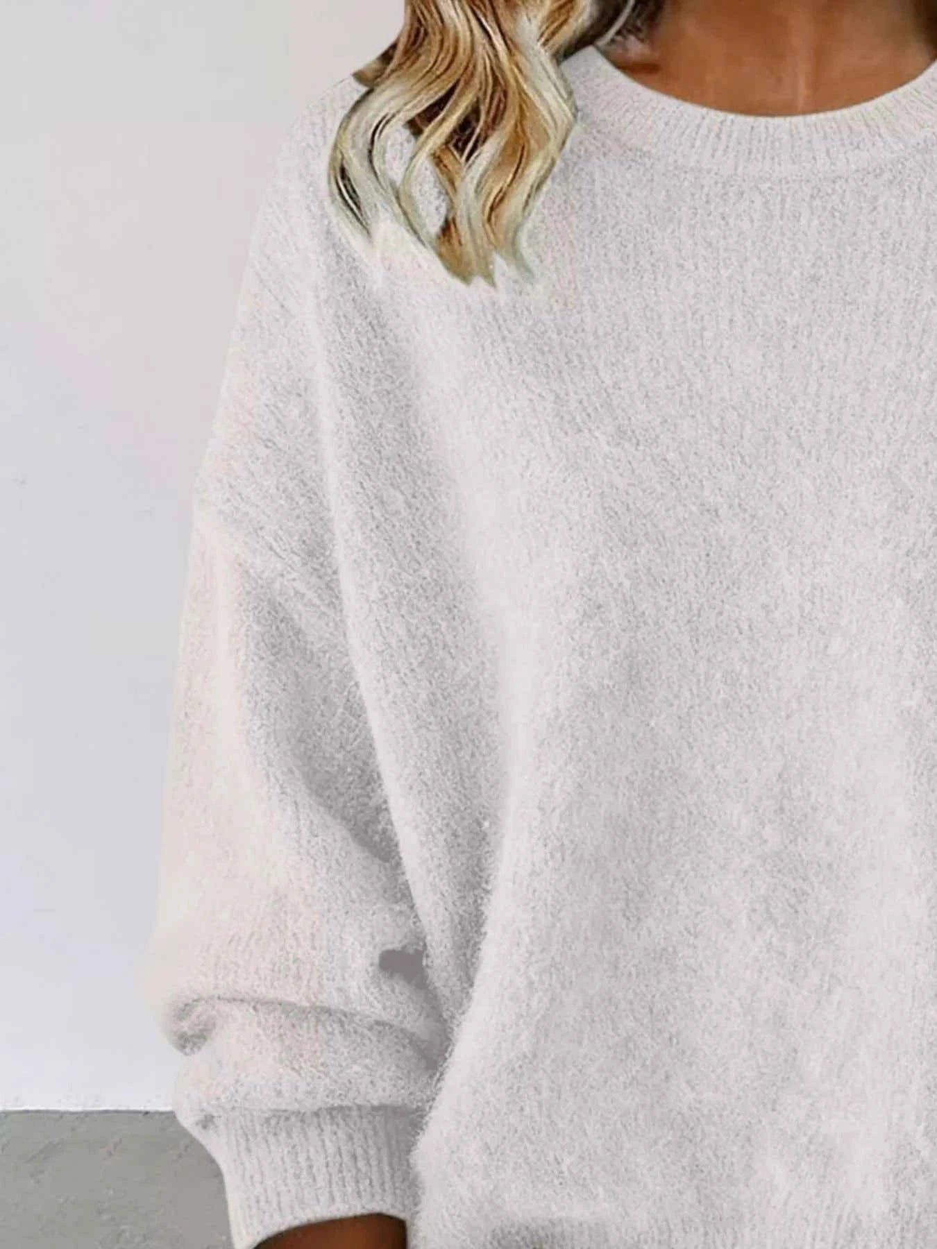 Sarah Express Women's Round Neck Dropped Shoulder Sweater - Plus Size