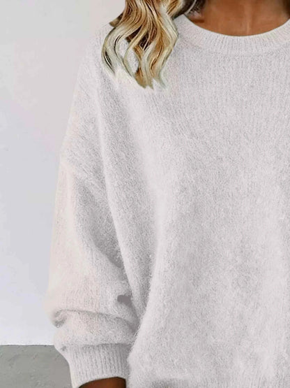 Sarah Express Women's Round Neck Dropped Shoulder Sweater - Plus Size