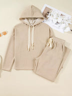 Sarah Express Women's Lace Drawstring Hoodie and High Waist Pants Corduroy Suit