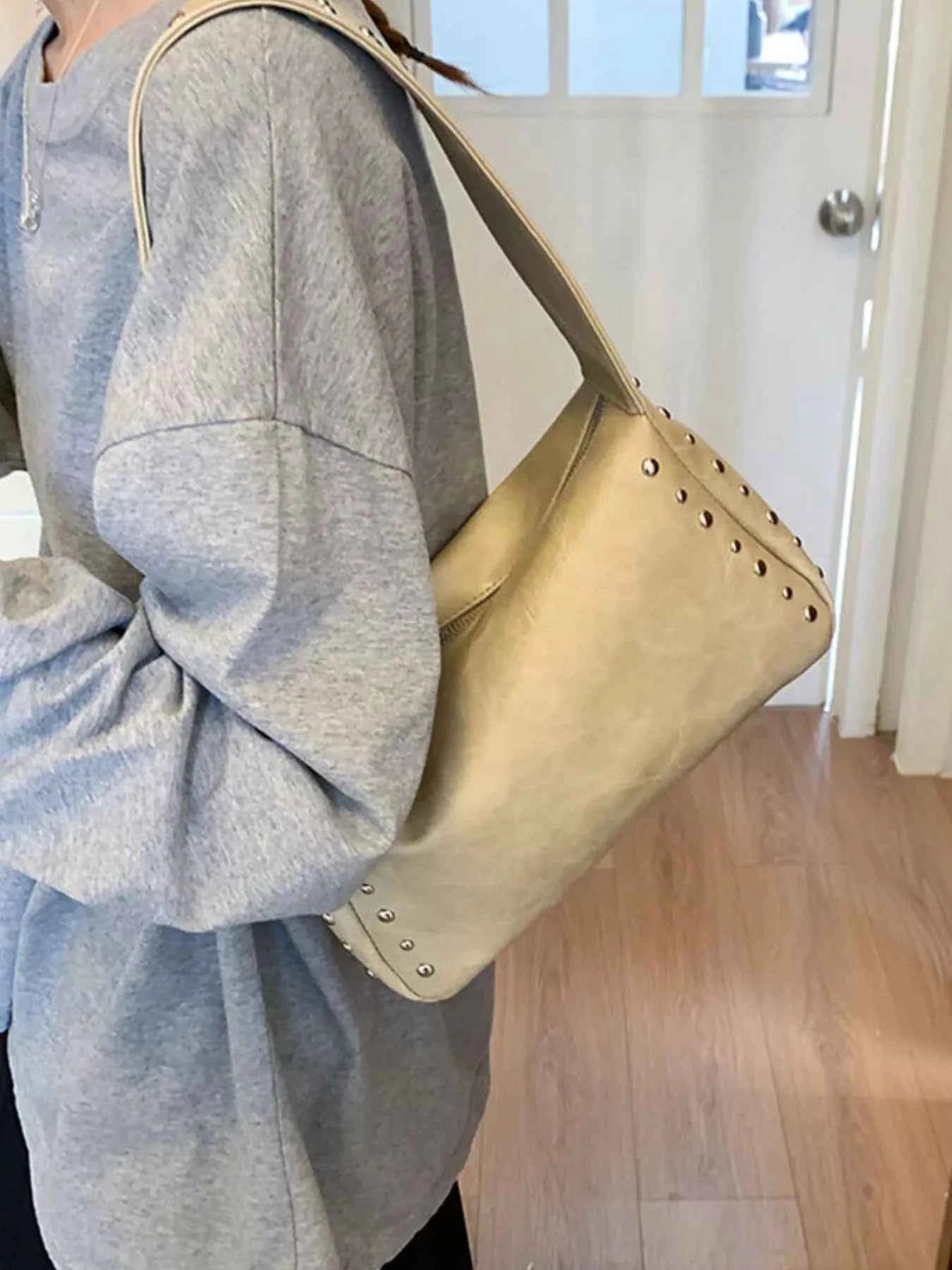 Sarah Express Women's Studded Accent Shoulder Bag - Small PU Leather Crossbody