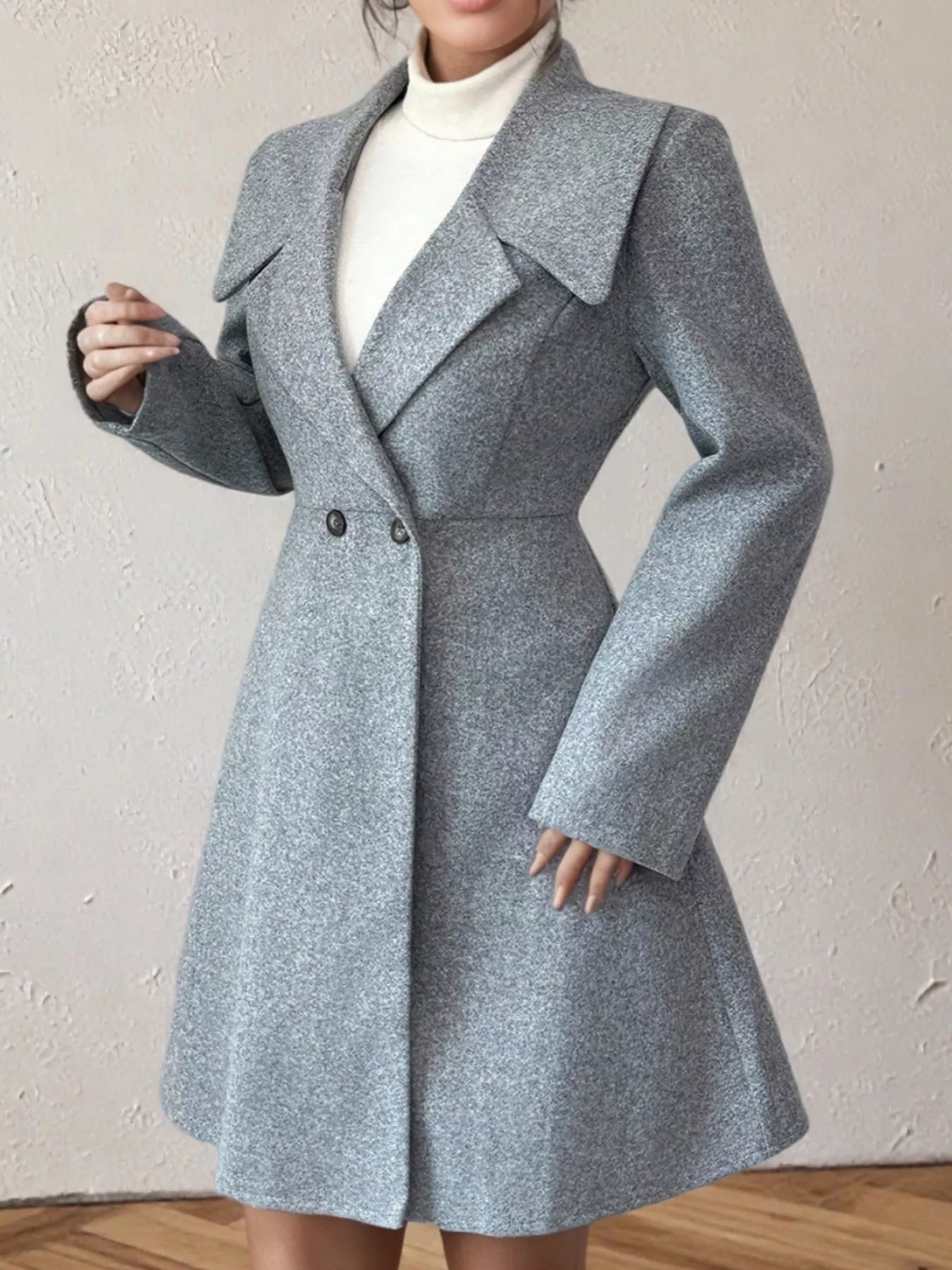 Sarah Express Women's Double-Breasted Wool Blend Coat Gray