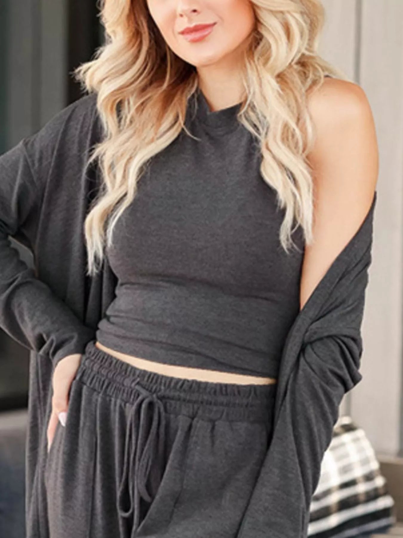 Sarah Express Women's 3 Piece Lounge Set - Tank Top Cardigan Pants Outfit with Pockets