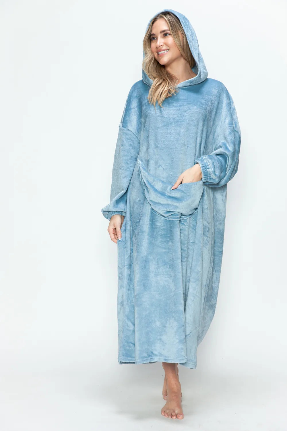 Sarah Express Women’s Plus Size Hooded Midi Lounge Dress with Pockets