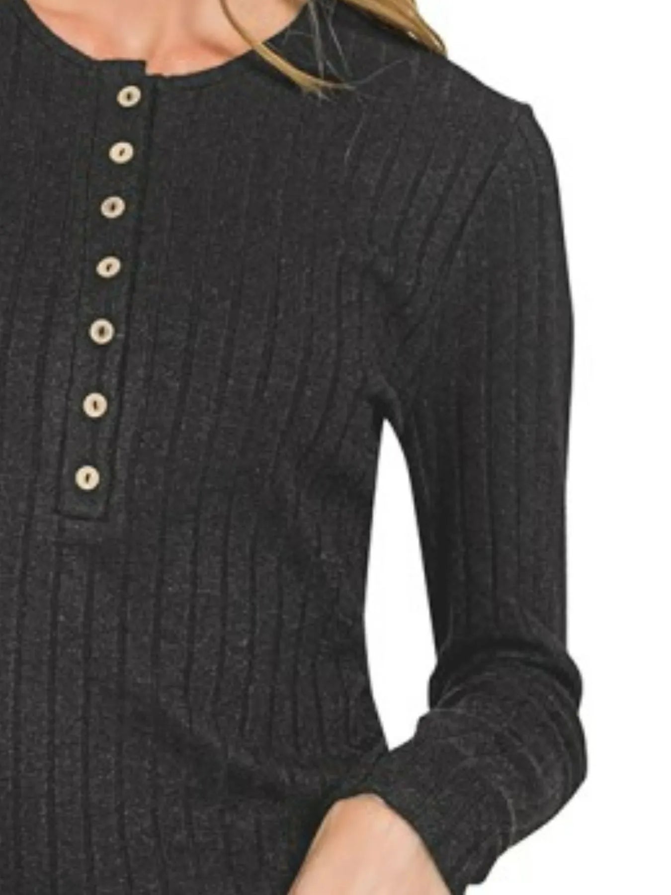 Sarah Express Women’s Ribbed Half Button Long Sleeve Top Casual