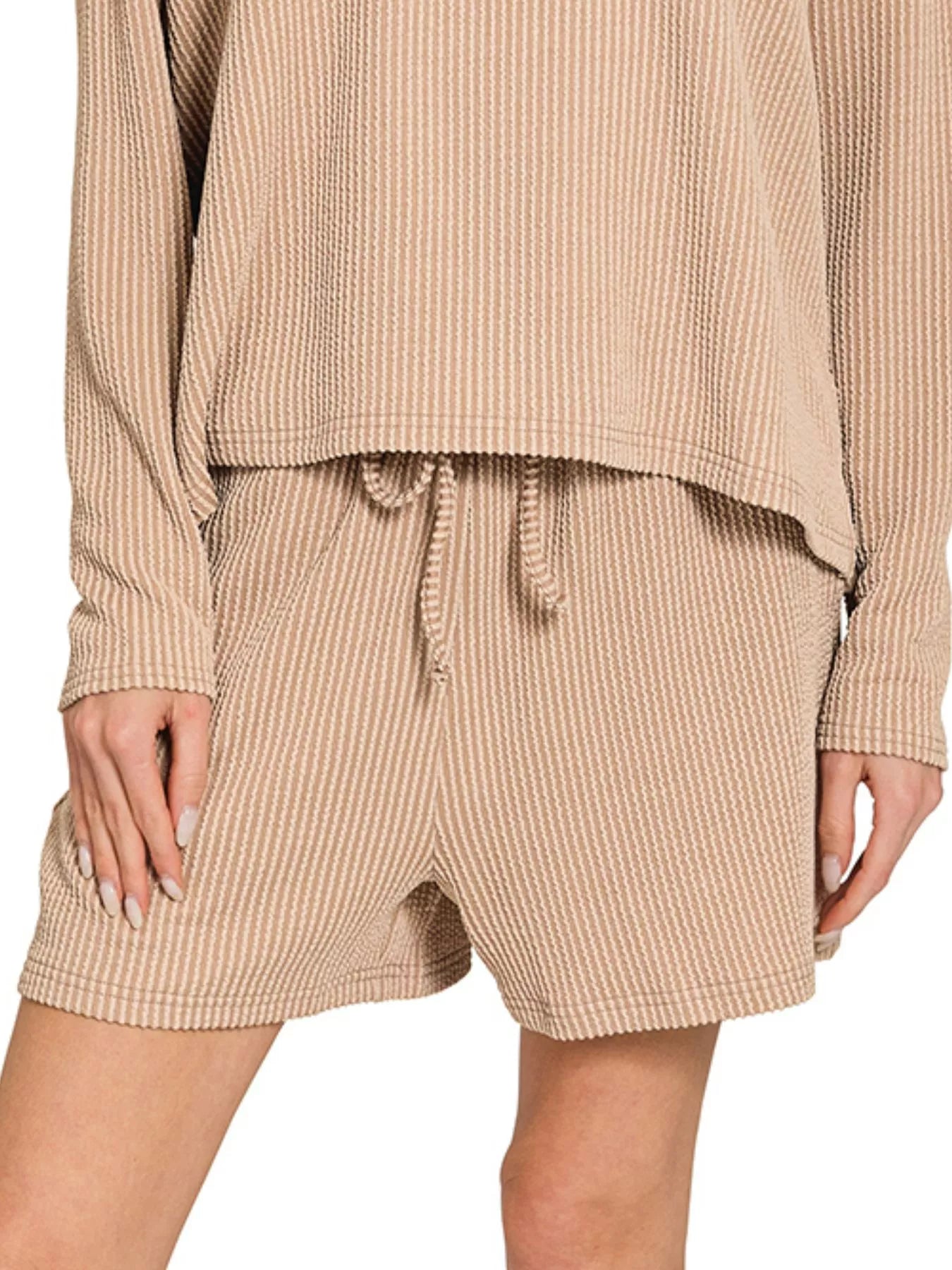 Sarah Express Women’s Corded Rib Lounge Set with Long Sleeve Tee and Shorts