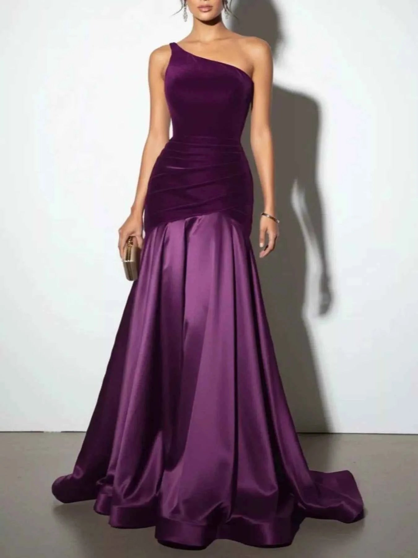 Sarah Express Women's Single Shoulder Ruched Floor Length Dress Purple