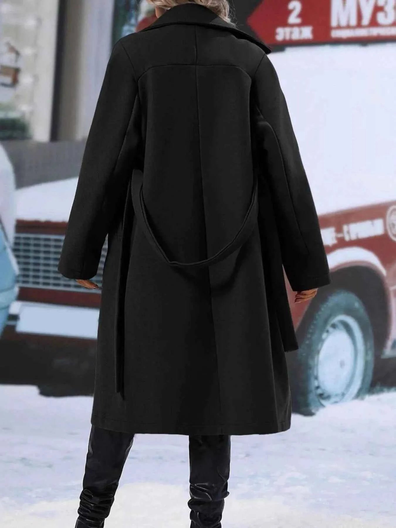 Sarah Express Women's Double-Breasted Tie Waist Coat - Belted Blazer Jacket