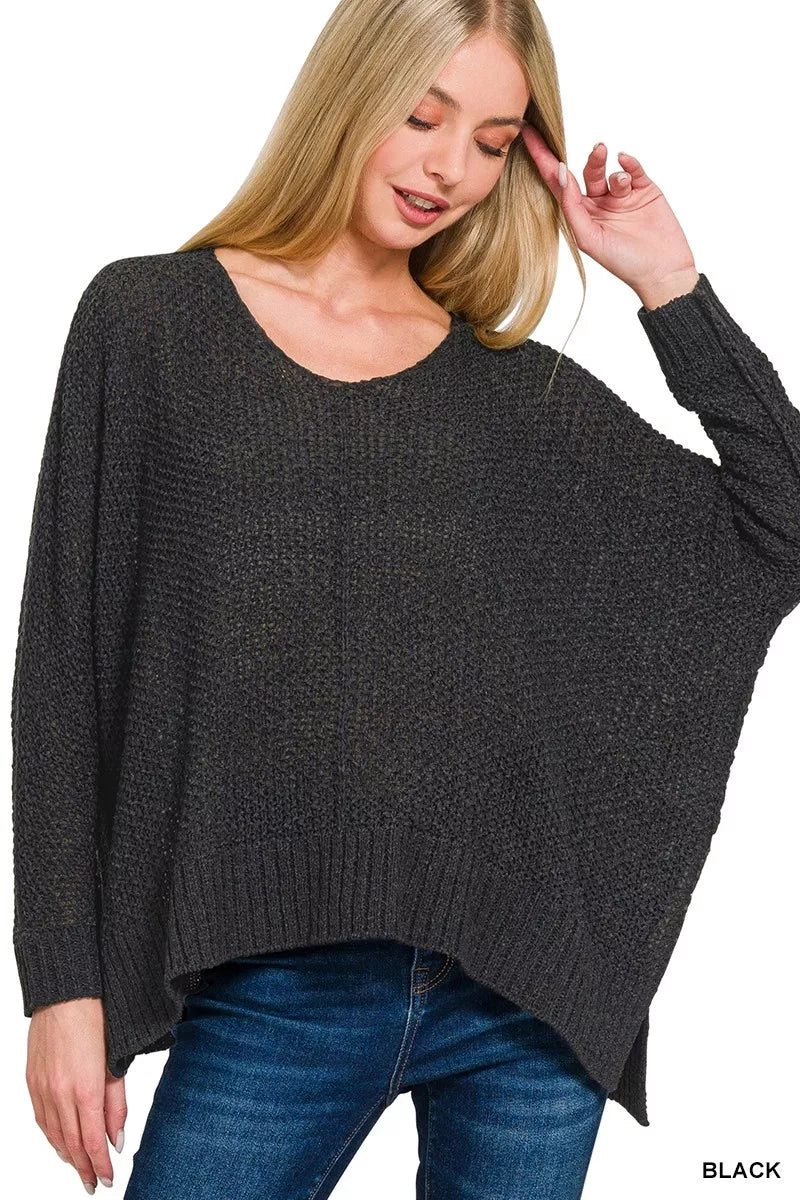 Sarah Express Women's Dolman Sleeve V-Neck Sweater BLACK