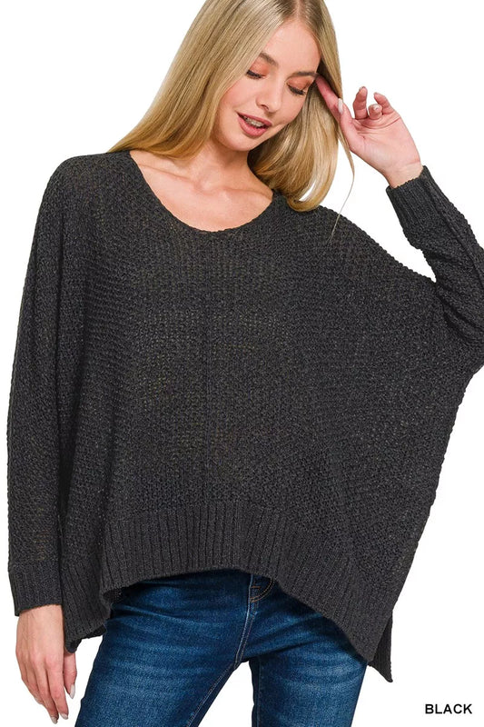 Sarah Express Women's Dolman Sleeve V-Neck Sweater BLACK
