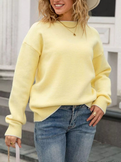 Sarah Express Women's Bow-Back Round Neck Sweater - Elegant Knit Pullover