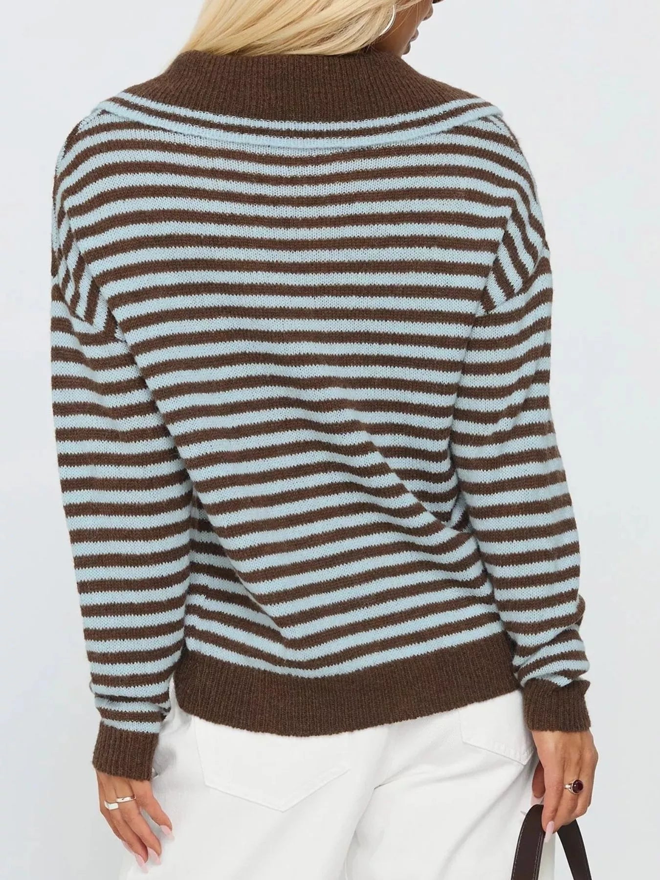 Sarah Express Women's Striped Knit Dropped Shoulder Sweater