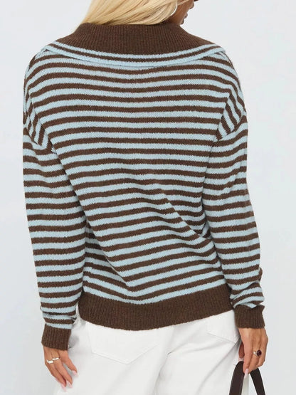 Sarah Express Women's Striped Knit Dropped Shoulder Sweater