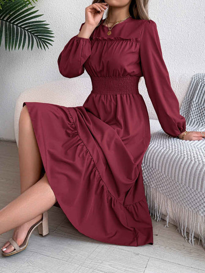 Sarah Express Women's High Waist Pleated Long Skirt Elegant Ruffled A-Line Maxi Skirt