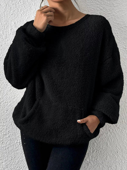 Sarah Express Women's Fleece Round Neck Dropped Shoulder Sweatshirt Plus Size