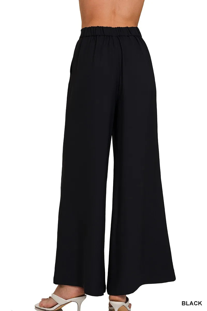 Sarah Express Women's Relaxed Fit Elastic Waisted Wide Leg Pants