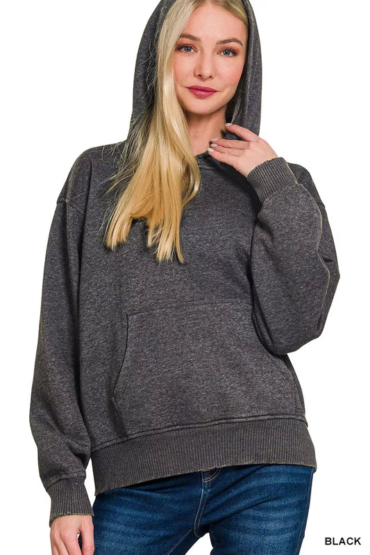 Sarah Express Women's Fleece Acid Wash Kangaroo Pocket Hoodie