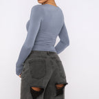 Sarah Express Women's Long Sleeve Pullover Top Round Neck Casual Solid Color Shirt