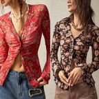 European And American Printed Shirt Women's Slim Fit Slimming Retro Temperament