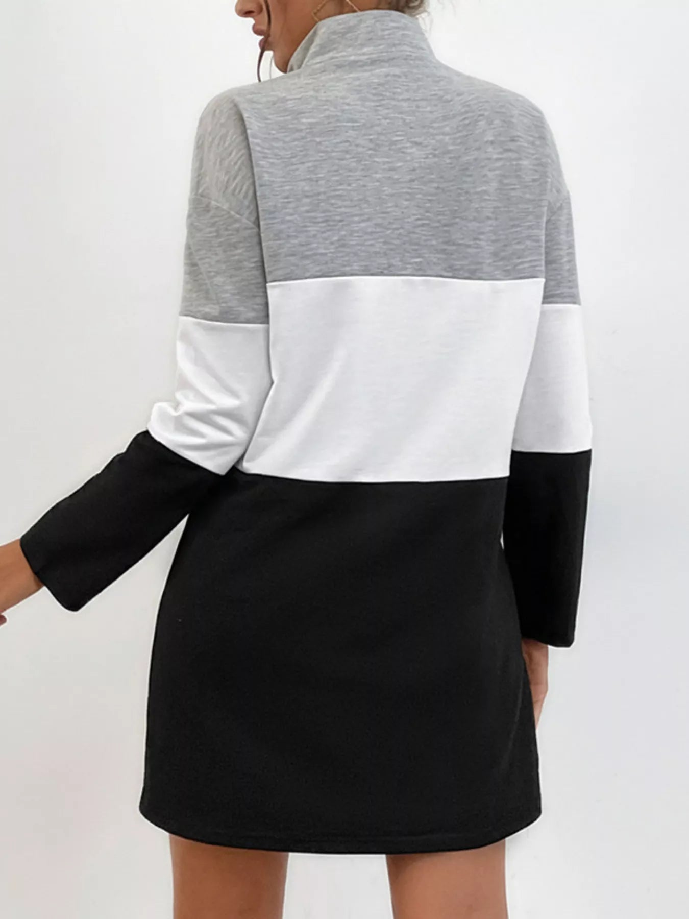 Sarah Express Women's Zip Front Casual Dress - Long Sleeve Midi Dress