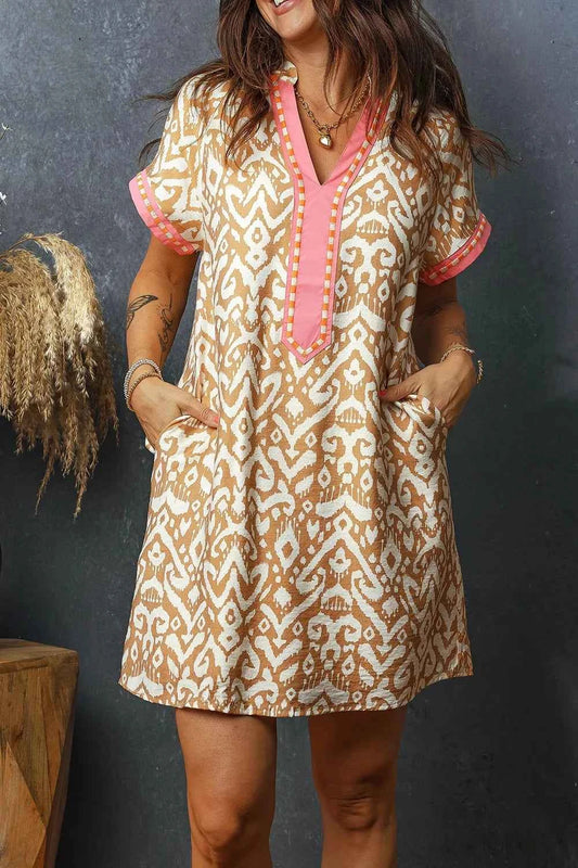 Sarah Express Women's Striped Color Block Mini Dress - Long Sleeve Shift Dress Tan