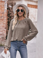 Sarah Express Women's Round Neck Long Sleeve Ruched Casual T-Shirt