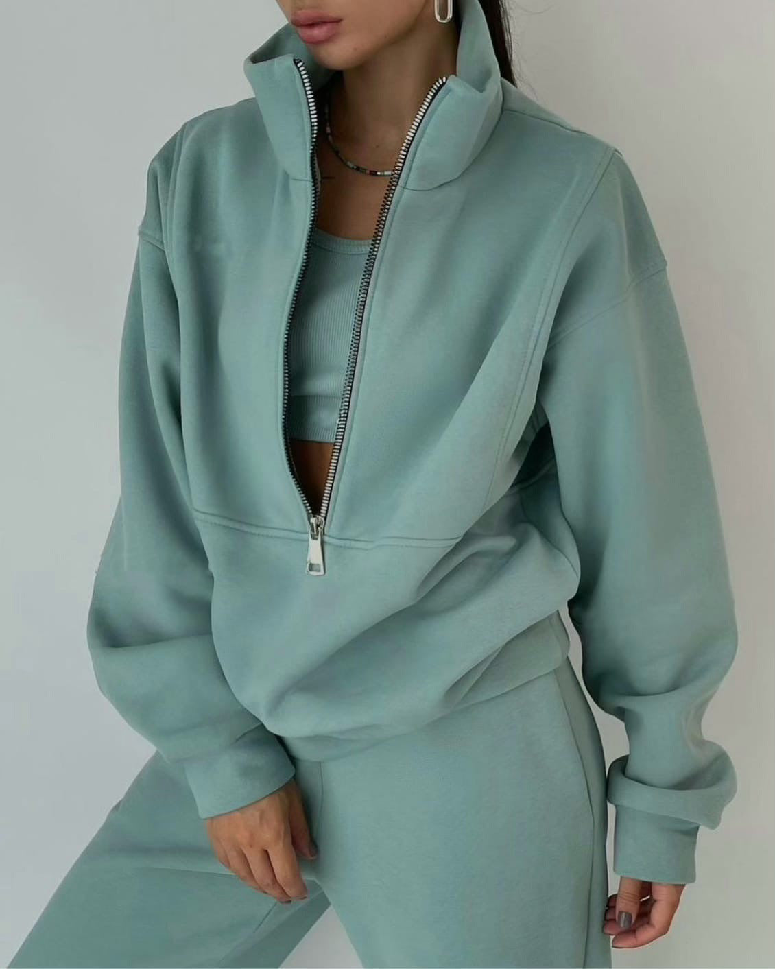 Sarah Express Fleece Sports Casual Three Piece Set Athleisure