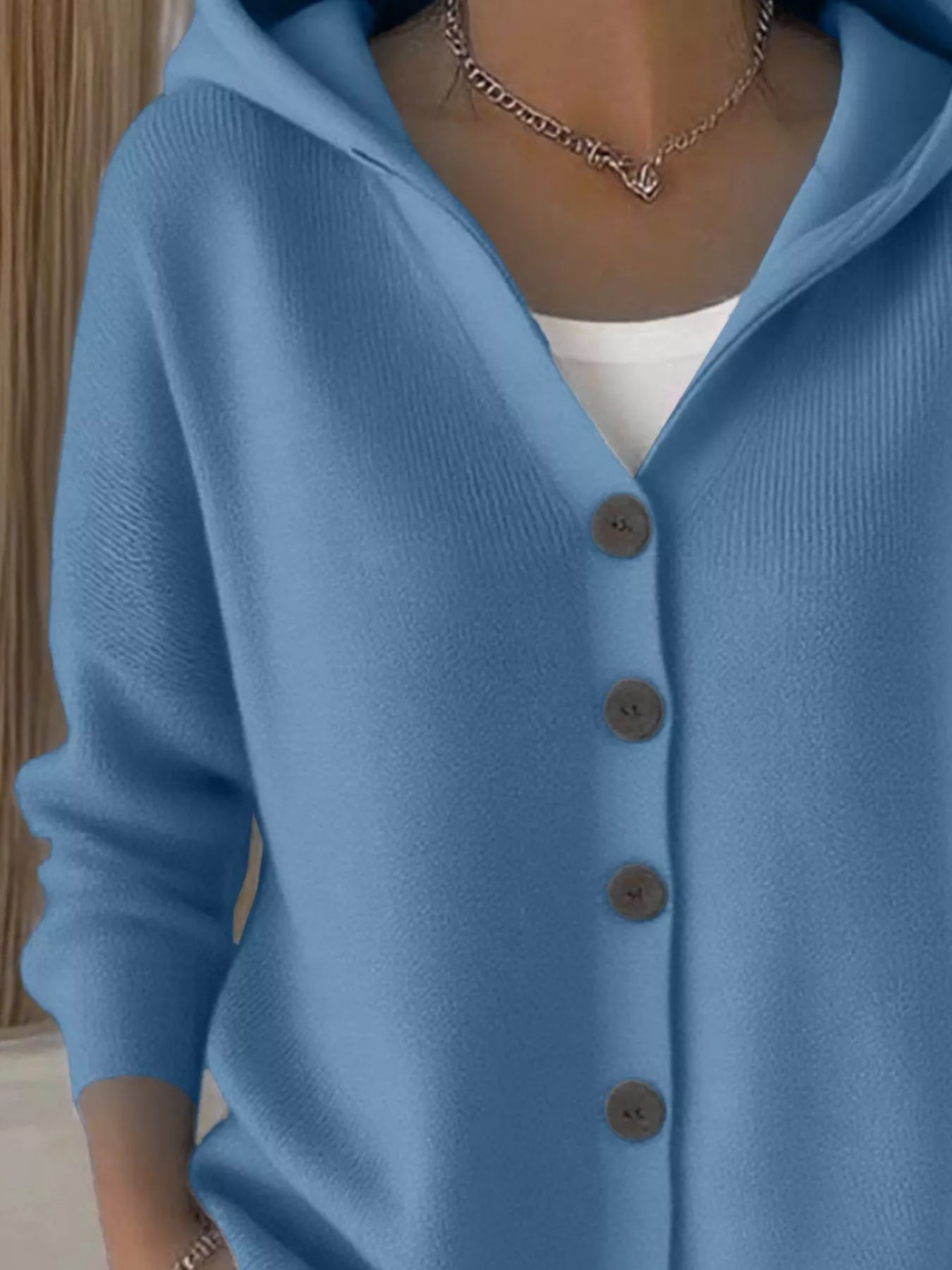 Sarah Express Women's Hooded Button-Down Knit Cardigan