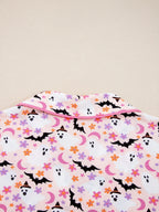 Sarah Express Women's Halloween Ghost Print Button Up Top and Pants Lounge Set