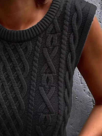 Sarah Express Women's Cable Knit Sweater Vest - Ribbed Sleeveless Knit Top