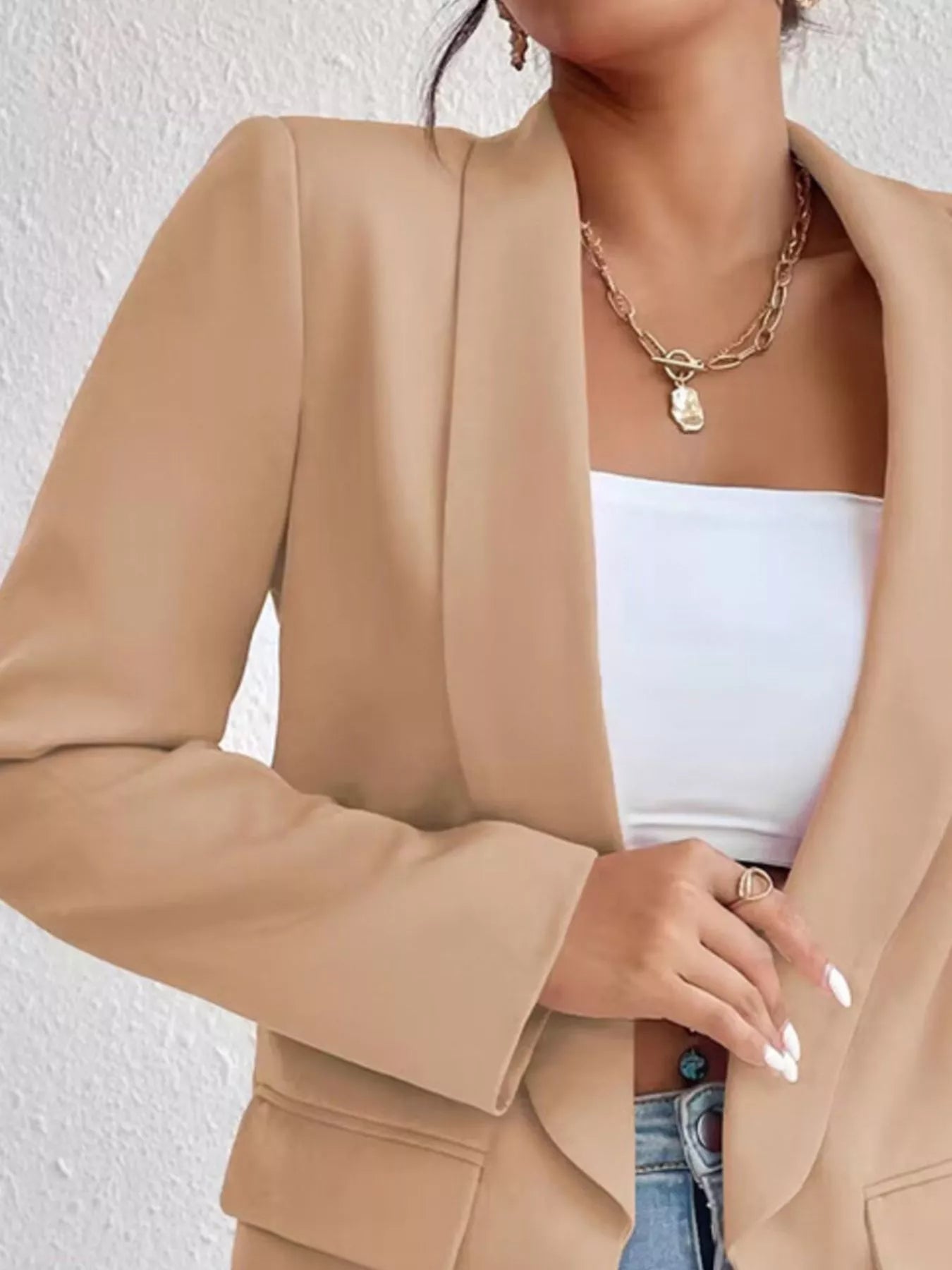 Sarah Express Women's Open Front Casual Blazer Plus Size Long Sleeve Professional Outerwear