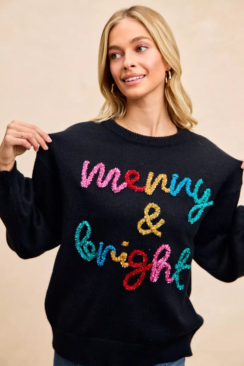 Sarah Express Women's Tinsel Lettering Christmas Sweater