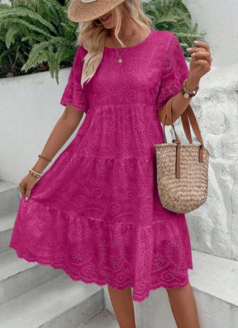 Sarah Express Women's Embroidered Floral Maxi Dress Ruffle Sleeve A-Line White Cotton Blend