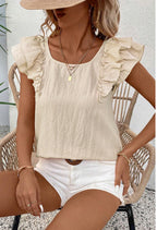 Sarah Express Textured Bow Knot Butterfly Sleeve Blouse Women's Frilled Top