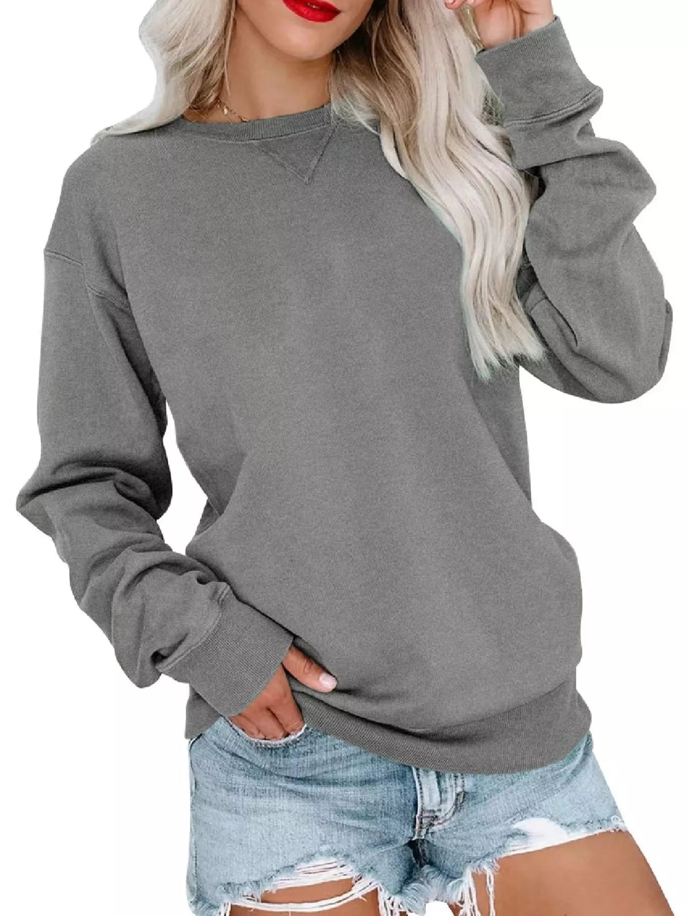 Sarah Express Women's Solid Color Crew Neck Sweatshirt