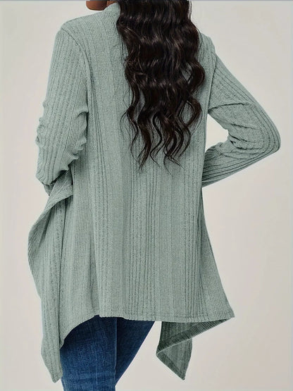 Sarah Express Women's Ribbed Knit Open Front Cardigan - Long Sleeve Lightweight Sweater