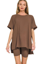 Sarah Express Women’s Plus Size Brushed Microfiber Top and Biker Shorts Set