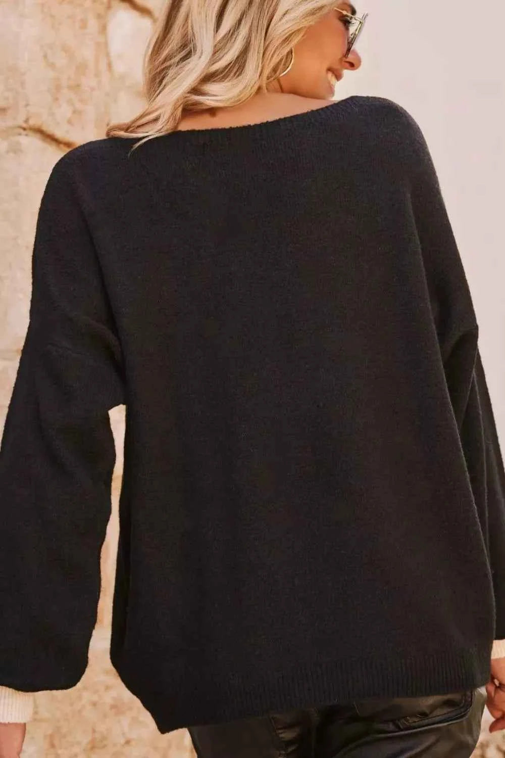 Sarah Express Women's Heart Pattern Round Neck Long Sleeve Sweater