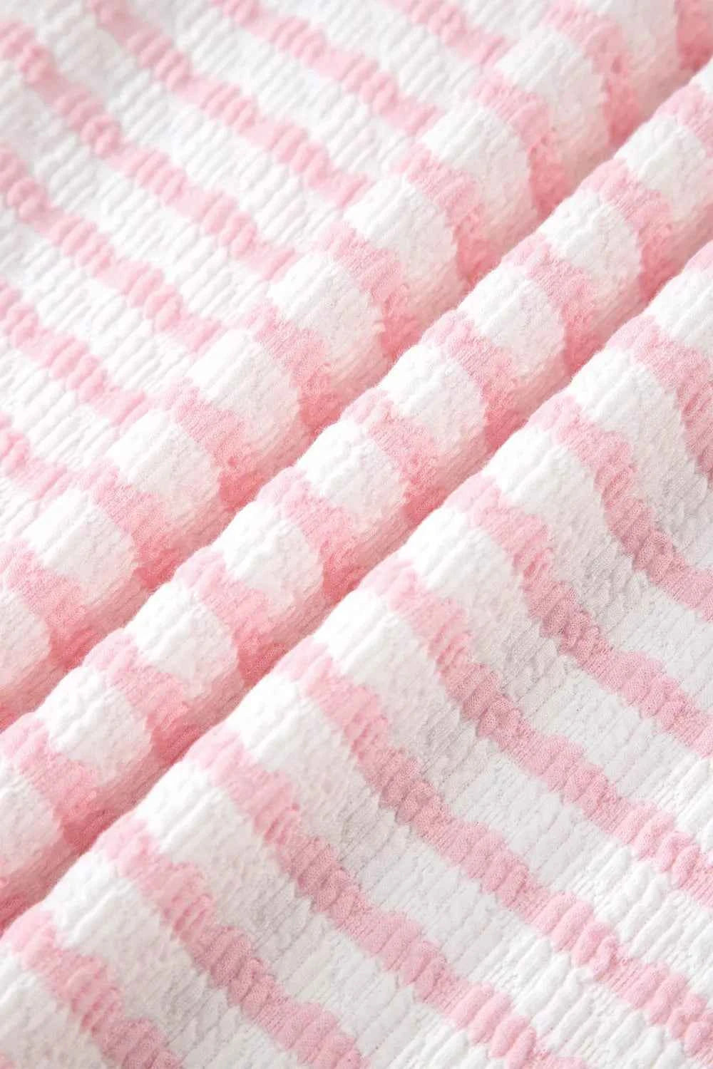 Sarah Express Women's Plus Size Stripe V-Neck T-Shirt with Exposed Seam Patchwork Detail