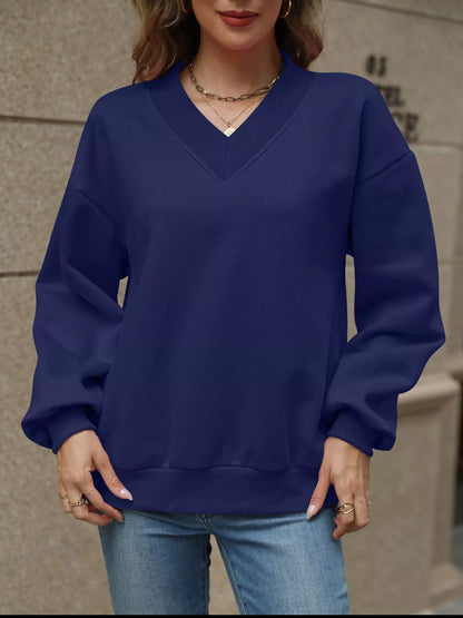 Sarah Express Women's V-Neck Solid Color Casual Sweatshirt