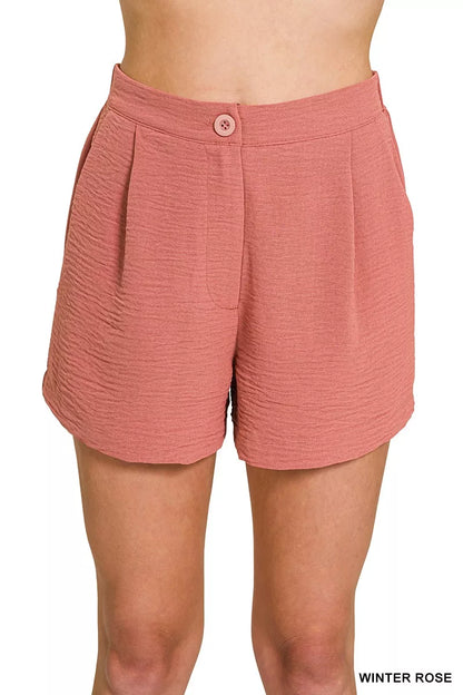 Sarah Express Women's Woven Airflow Back Elastic Waist Shorts WINTER ROSE