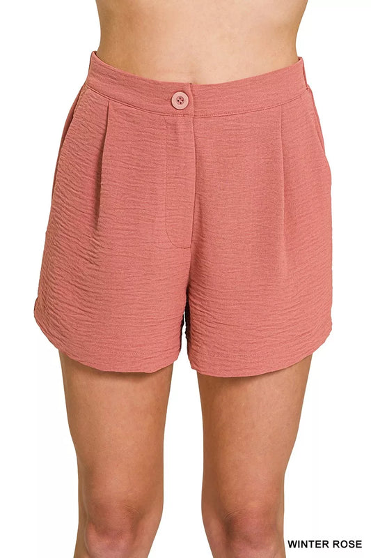 Sarah Express Women's Woven Airflow Back Elastic Waist Shorts WINTER ROSE