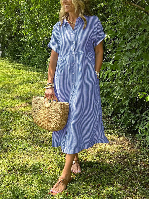 Sarah Express Women's Loose Striped Short Sleeve Casual Dress Plus Size