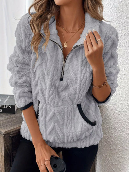 Sarah Express Women's Sherpa Half Zip Sweatshirt Plus Size Light Gray