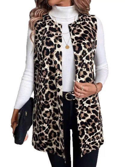Sarah Express Women's Sleeveless Leopard Print Vest Coat