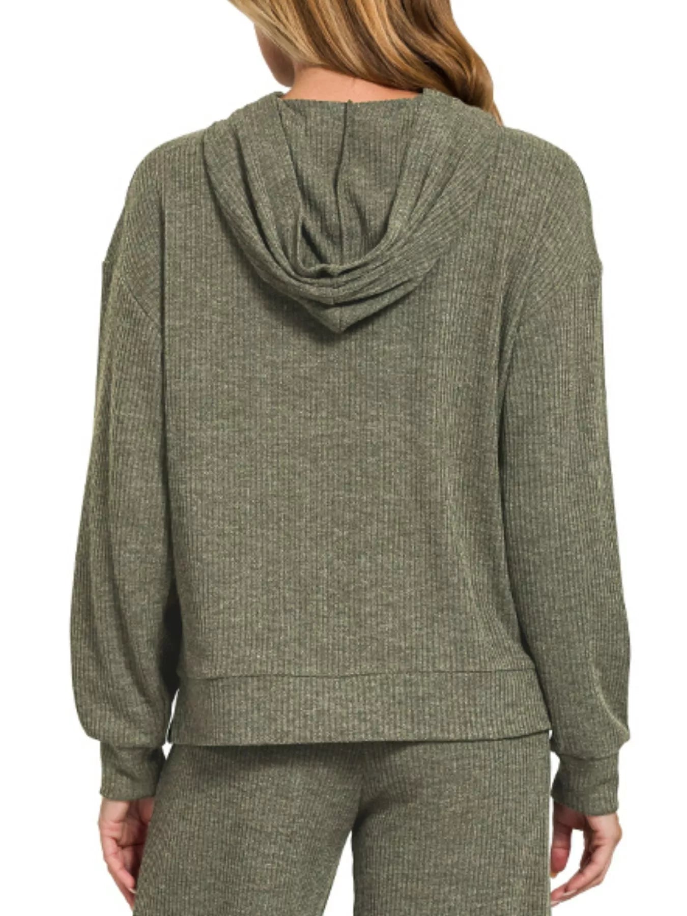 Sarah Express Women’s Ribbed Drop Shoulder Cropped Hoodie Casual